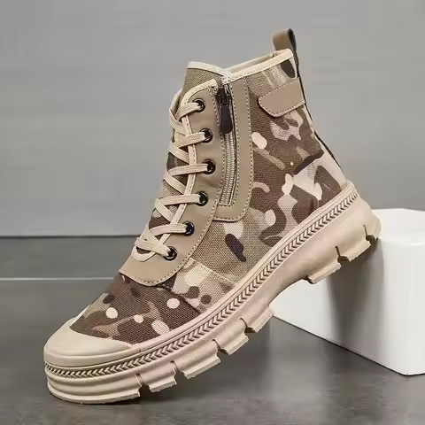 Men's Camouflage Combat Boots High Top Non-slip Work Boots Outdoor Hiking Shoes Tactical Desert Boot