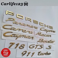 Gold Porsche Logo Cayenne Paramera Macan Caman 911 718 Boxster Carrera Emblem Car Rear Sticker Namep