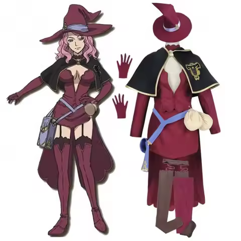 Black Clover Vanessa Enoteca Black Bulls Witch Cosplay Costume, Full Set Red-Violet Dress & Gloves f