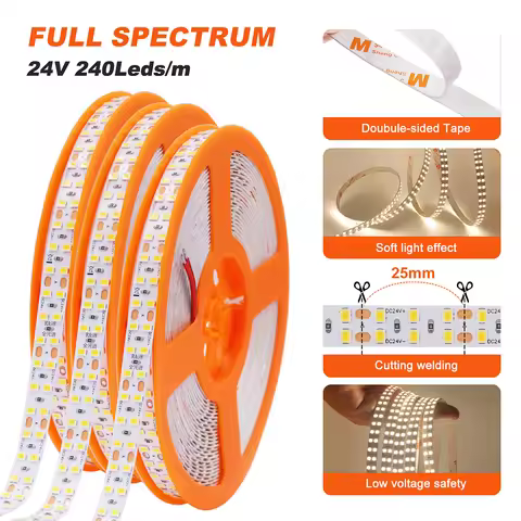 LED Strip Light RA98 5mm 8mm PCB 5m 10m 24V 2835 120 240 LEDs Flexible Adhesive Tape 2700K 3000K 350
