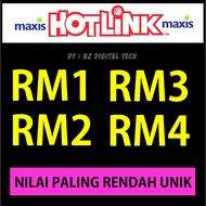 [Murah] RM1 RM2 RM3 RM4 Maxis Hotlink Share Topup Reload Prepaid - Airtime Hot Ticket ( Low Value To