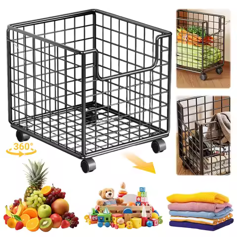 Wheeled Metal Storage Basket with Wheels Laundry Basket Hamper Mobile Fruit Vegetable Basket Stand f