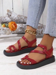 Nuevas sandalias de plataforma para mujer, sandalias deportivas de chanclas con suela gruesa plana y roja para playa