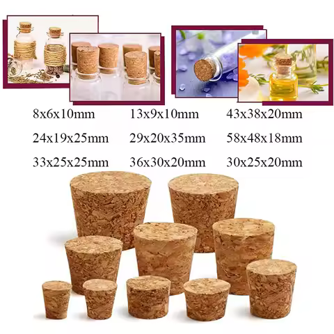 5/100pc Top DIA 8mm To 58mm Wooden Cork Lab Test Tube Stopper Kettle Pudding Bottle Cork Cap Burette