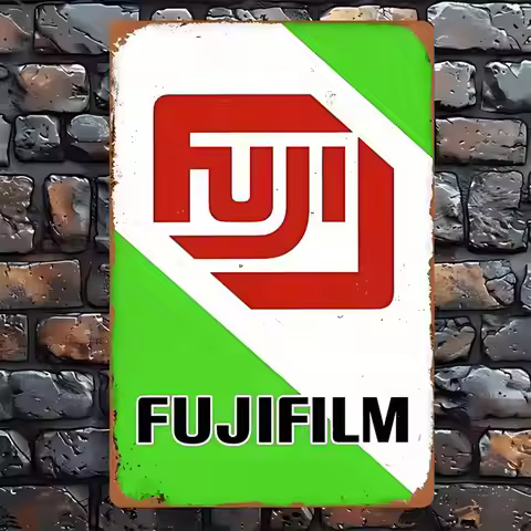 Vintage Fujifilm Fuji Film Logo Metal Sign - 7.9x11.9 Inch, Retro Style Wall Art, Green & Red Design