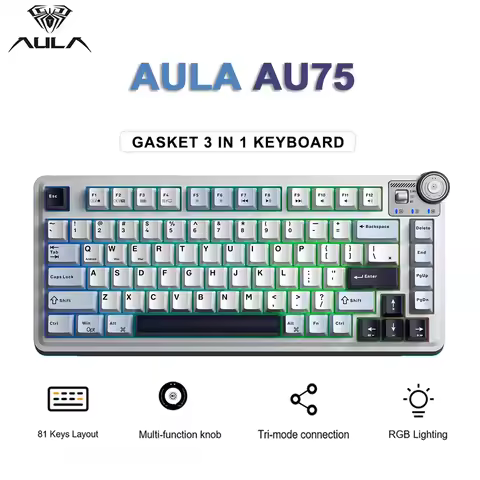 AULA AU75 Esports Gaming Keyboard 2.4G/BT/Wired PBT keycaps Hot Swappable RGB Mechanical Keyboard De