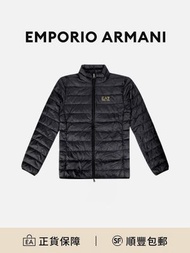 EMPORIO ARMANI EA7 男士黑色字母LOGO印花立領輕薄長袖羽絨服[平行進口]