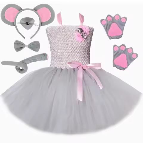 Grey Rat Mouse Costume Kids Halloween Party Animal Dress Up Outfit Toddler Girls Mice Tutu Dress wit