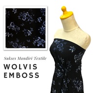 Woolpeach Wolvis Fabric with Wolvis Embossed Floral Motif in Royal Navy Navybiru | Width 150cm | Pri
