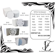 ABRASIVE MALL 5" 125MM 5 INCH WHITE DRY SAND SANDING DISC VELCRO TAPE P1200 P1500 P2000 SAND PAPER