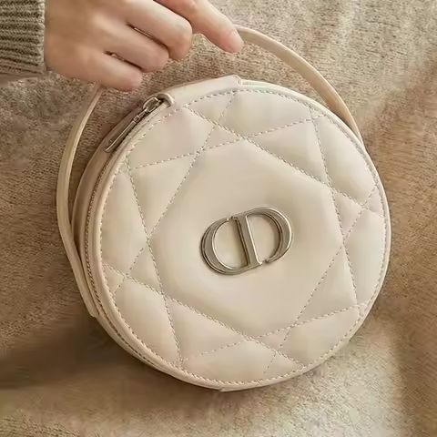 Christian Dior Dior’s Bag Luxury Pink Round Genuine Leather Wallet Built-in Dior Mirror Zipper Closu
