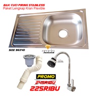 Bak Cuci Piring Wastafel Stainless Set Tempat Cuci Piring 96cm SET Komplite + Selang + Afur + Kran A