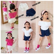 6E2-Spring Summer Children's Round Neck Strapless Two-Wear Cotton Lace Top (54133)
