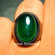 Cincin Batu Akik Natural Green Chalcedony / Hijau Garut / Bacan Top Giwang