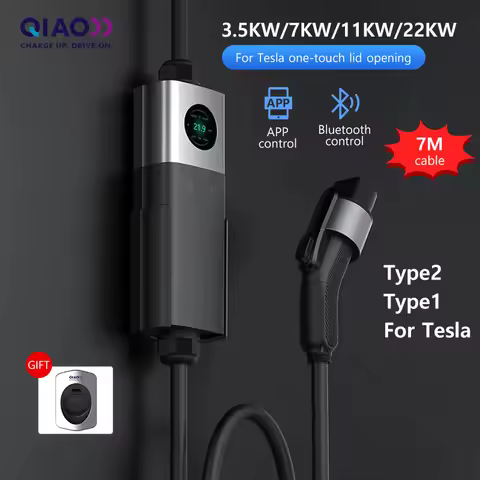 QIAO Home Portable Ev Charger 16A 32A 3.5KW 7.3kw 22KW 3Phase Type 1 Type 2 Car Fast Charging Plug T
