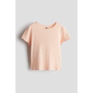 H&M Polo Shirt Striped Fabric Ruffled Sleeves Peach Orange Color Size 8-10 Years New Item