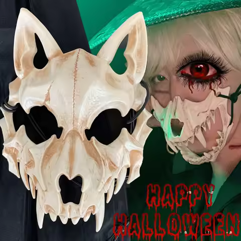 5PCS Skull Costume Mask Half-face Mask Dragon Tiger Man Wolf Horror Cosplay Party Props Animals Skul