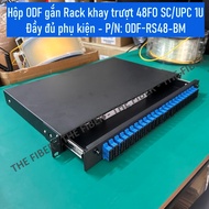 Hộp ODF gắn Rack khay trượt 48FO SC/UPC 1U ODF-RS48-BM (Bao gồm 24 Adapter SC/UPC Duplex và đầy đủ p