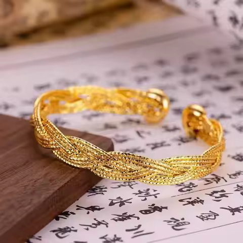 18K No Demolding Weaving Hemp Rope Real 18k Gold Bangles for Woman High-quality Luxury AU750 Bangles