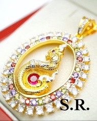 S.R. จี้ทองพญานาค จี้เพรชพญานาคล้อมเพ็ชรล้อมพลอย เพชรเม็ดละ 0. 05 ตังค์ น้ำ 100 ขาวสวยไฟดี กว้าง 3.5