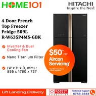 Hitachi 4 Door French Top Freezer Fridge 509L R-W635P4MS