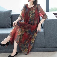 2024 Middle-aged Women's Clothing Cover Belly Slimmer Look Dress Middle-aged Elderly Women's Clothing Fashionable Long Printed Skirt 2024 Middle-aged Women's Clothing Cover Belly Slimmer Look Dress Middle-aged132024