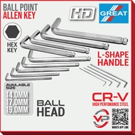 GREAT H/DUTY BALL POINT HEAD ALLEN KEY HEX KEY WRENCH MM(14.0MM-19.0MM) SCREWDRIVER SPANNER LONG BAL