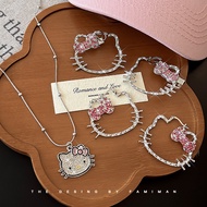 Summer Flashing Diamond kt Cat Series Pendant Necklace Light Luxury Niche Sweet Cool Style Earrings 