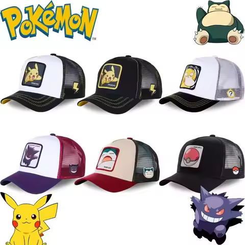 Pokemon High Quality Embroidery Baseball Cap Pikachu Gengar Snorlax Psyduck Anime Adjustable Breatha