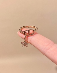 【香港包郵+支持驗貨】Dior迪奧星星鏈條戒指玫瑰金色CD滿鑽開口指環 實拍不設面交