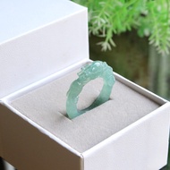 Blue Jade Ring Carved With Glass Dragon Size: 57mm.