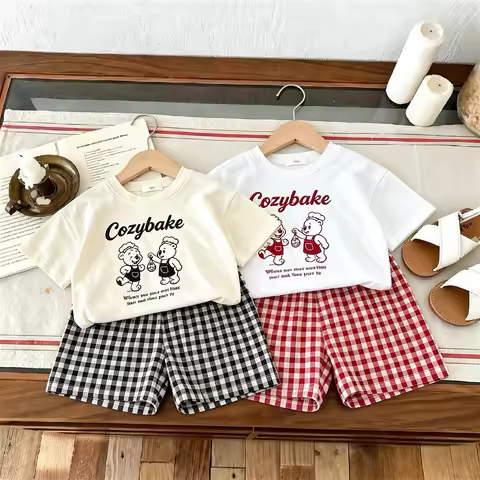 Boutique Children's Wear Suit 9m-6y Summer Clothing Short Sleeve Tshirts Set Kids Casual Two Piece S