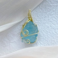 【海藍寶原石】手作水晶吊飾項鍊 / 天然半寶石