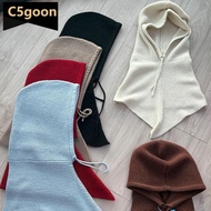 C5GOON Solid Color Simple Knitted Hat Scarf Winter Balaclava Hat Outdoor Warm Cap Neck Collar Beanie