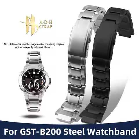 Solid Stainless Steel Watch Strap For Casio G-shock GST-B200 Metal Watch Band 16mm Protruding Metal 