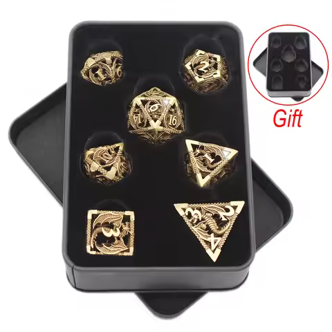 Flying Dragon Polyhedral Dice Set for Role Playing GamePathfinder, Hollow Metal Dice, D & D Dice, 7 