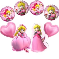 5Pcs Princess Peach Birthday Balloon Decor for Kids Mario Party Supplies Foil Ballon For Party Decoration Game Theme Girl
