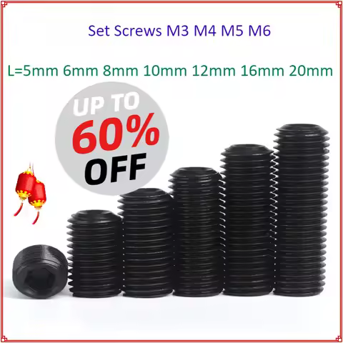100Set Screw M3 M4 M5 M6 Hexagon Socket Hex Socket Set Screws Grub Point Screw 12.9 Grade Black L=5-