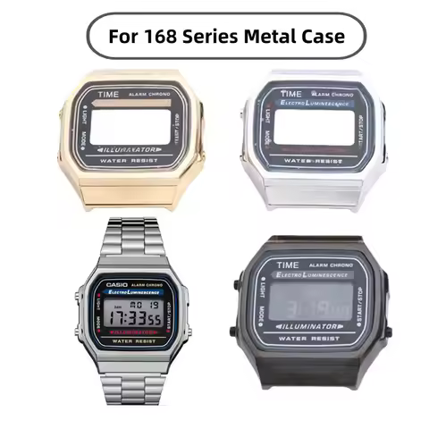 Metal Watch Case with Glass Mod Kit for Casio A168 A168W A168WGG-1B A164WA-1 Stainless Steel Case an