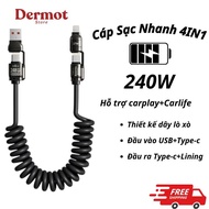 XO BC29 PLUS Multifunctional Spring Charging Cable 240W Fast Charging, 4 IN 1 Tangle-Free Fast Charg