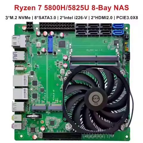 Topton N21 NAS Gaming Motherboard AMD Ryzen 7 5800H 5825U R5 5625U 3*NVMe 8*SATA 2*2.5G LAN 2*DDR4 F