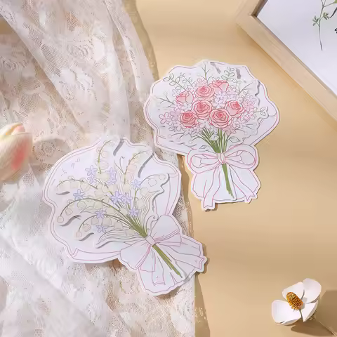 6pcs Hand Drawn Bouquet of Tulips, Roses, Blessing Cards, Wedding, Mother's Day, Birthday Gift Cards