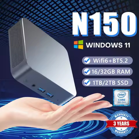 Intel N150 Mini PC Protable Gaming 16/32GB RAM 1/2TB SSD Gamer Dual WIFI6 BT5.2 4K HD 1000Mbps Mini 