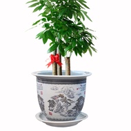 Jingdezhen Ceramic Oversized Indoor Bowl Floor Tree Pot Flower Pot Iron Tree Money Tree Pastel Snow 