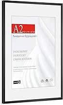 HIMEETIME® 1 x Picture Frame A2 42 x 59.4 cm Brushed Aluminium Black Thin, Mount 30 x 42 cm, Picture