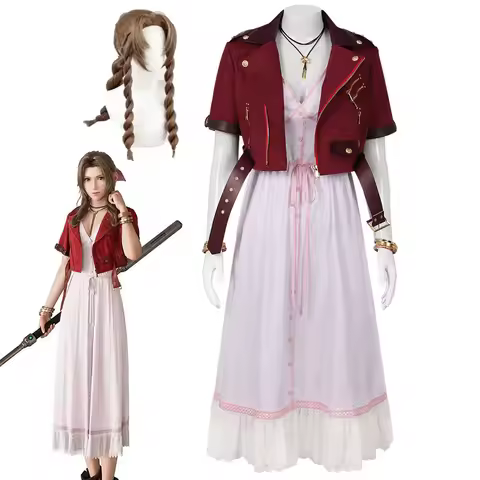 Fantasy VII Cosplay Game FF7 Aerith Gainsborough Cosplay Costume Aerith Coat and Dress Full Set Hall