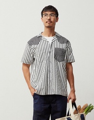 [MOO 8/21] Vintage Western Striped Patchwork Shirt เสื้อเชิ้ตผู้ชาย แขนสั้น ตัดต่อผ้าลายทาง