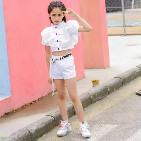 Gkid Girl Jazz Dance Costume Children Street Hip hop Dance Jazz Kpop Dance for Girls Outfit summer S