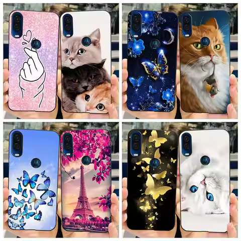 For Motorola One Vision Case Cute Cat Butterfly Cover Soft TPU Phone Cases For Motorola One Vision O