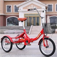 Home Office Tricycle for Adults Foldable Adult Tricycle Trike Cruise Bike Mini 16 Inch Wheel Single Speed 3 Wheeled Bicycle with Large Size Basket for Recreation Shopping Exercise (Color : Red)